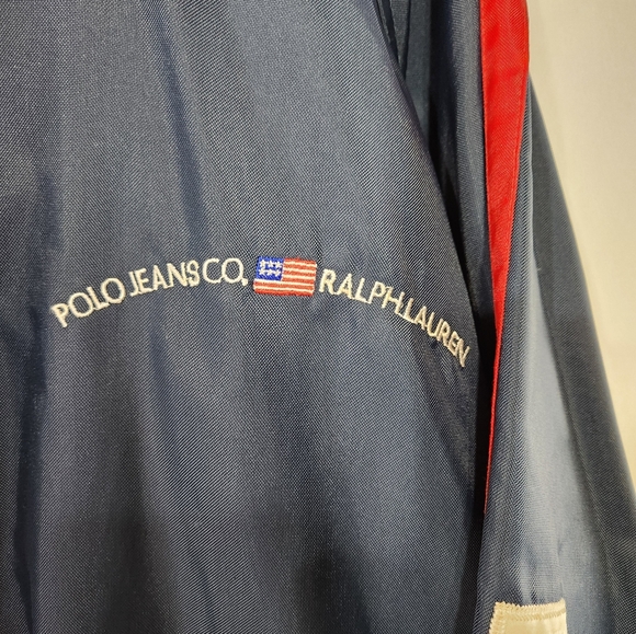 POLO JEANS CO RALPH LAUREN Navy Blue Red Long 100% Nylon Parka Windbreaker sz XL - Picture 4 of 13